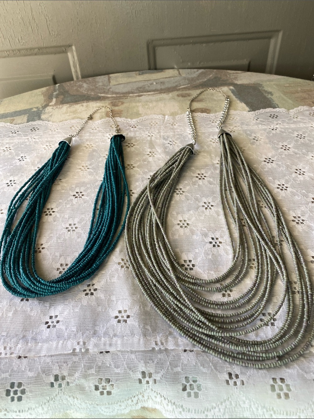 paparazzi Teal and Gray Layered Bead Necklaces